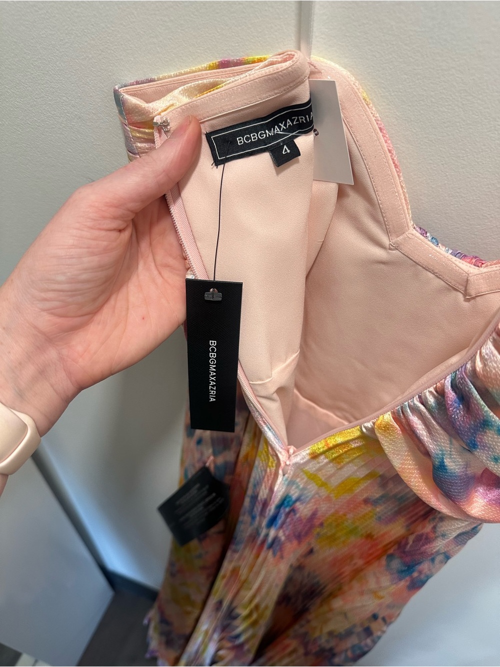 BCBGMaxAzria Strapless Pleated Watercolor Maxi Dress - Pastel Multi - Picture 7 of 8